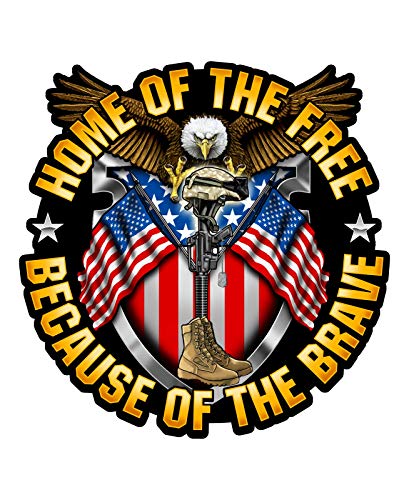 Skull Society Home of The Free, Because of The Brave - 7 inch Patriotic All Weather Decal Sticker for Cars, Trucks, Motorcycles & Laptops - Sticks to All Flat Surfaces Including Car Windows (1-Pack)