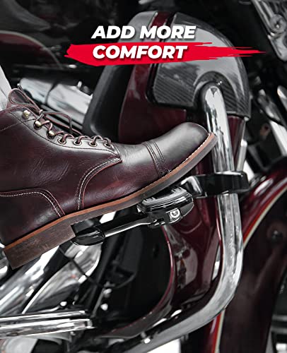 Motorcycle Highway Pegs for 1.25" Engine Guard Adjustable Foot Pegs with Flip-out Heel Rests for Road Glide Street Glide Sportster Road King Electra Glide with 1/4 Highway Bar, Black
