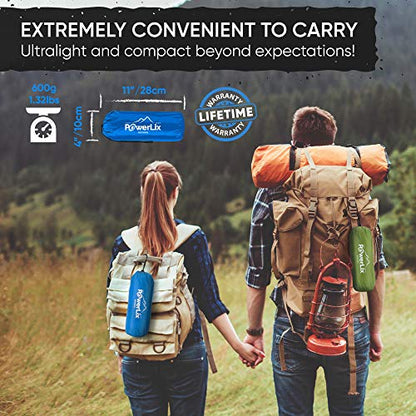 POWERLIX Sleeping Pad - Ultralight Inflatable Sleeping Mat, Ultimate for Camping, Backpacking, Hiking - Airpad, Inflating Bag, Carry Bag, Repair Kit - Compact & Lightweight Air Mattress (Blue)