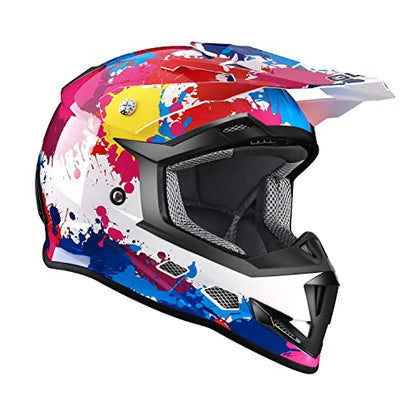 GLX GX623 DOT Kids Youth ATV Off-Road Dirt Bike Motocross Motorcycle Full Face Helmet Combo Gloves Goggles for Boys & Girls (Graffiti, Medium)