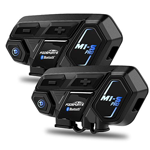 FODSPORTS Motorcycle Bluetooth Intercom, M1S Pro 2000m 8 Riders Group Motorbike Helmet Communication System Headset Universal Wireless Interphone (Waterproof/Handsfree/Stereo Music/GPS/2 Pack)