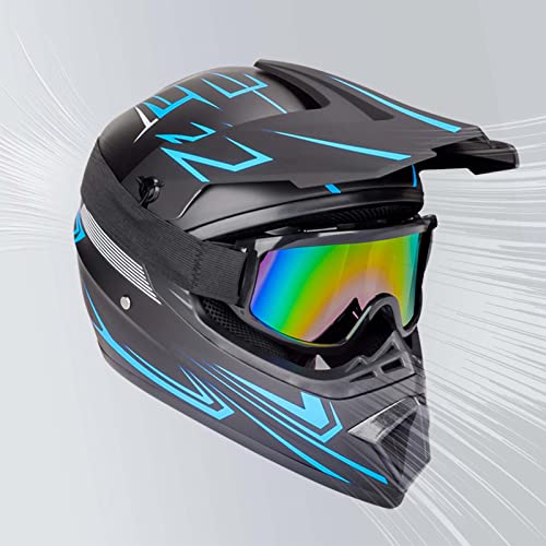 Yesmotor Youth Kids Motocross Helmet Full Face Motorcycle Dirt Bike Off-Road Mountain Bike BMX MX ATV Helmet- DOT Approved with(Gloves Goggles Mask) 4Pcs Set (Blue,M)