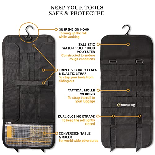 Heavy duty motorcycle tool roll bag - Tools NOT included - Empty small tool bag and roll up wrench organizer tool pouch with elastic loops, pocket MOLLE webbing to wrap tool kit for MC bike ATV UTV