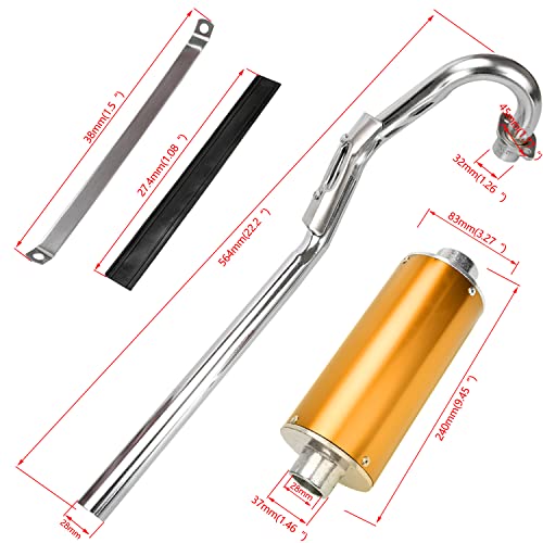 FVRITO High Performance Big Bore Muffler Exhaust Silencer Complete Pipe System Parts Replacement for Honda XR50 CRF50 Chinese 70cc 110cc 125cc SSR SDG Taotao Roketa Coolster Lifan Dirt Pit Bike Yellow