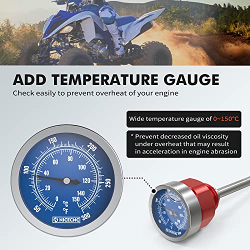NICECNC Red Engine Oil Dipstick with Temperature Gauge Compatible with Yamaha Raptor 660R 2001-2005 Raptor 700 2006-2021 2022 2023, Raptor 700R 2006-2021 2022 2023 YFZ 450 2004-2013