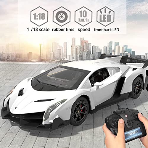 GUOKAI Remote Control RC Cars Racing Car 1:18 Licensed Toy RC Car Compatible with Lamborghini Veneno Model Vehicle for Boys 6,7,8 Years Old, White
