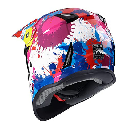 GLX GX623 DOT Kids Youth ATV Off-Road Dirt Bike Motocross Motorcycle Full Face Helmet Combo Gloves Goggles for Boys & Girls (Graffiti, Medium)