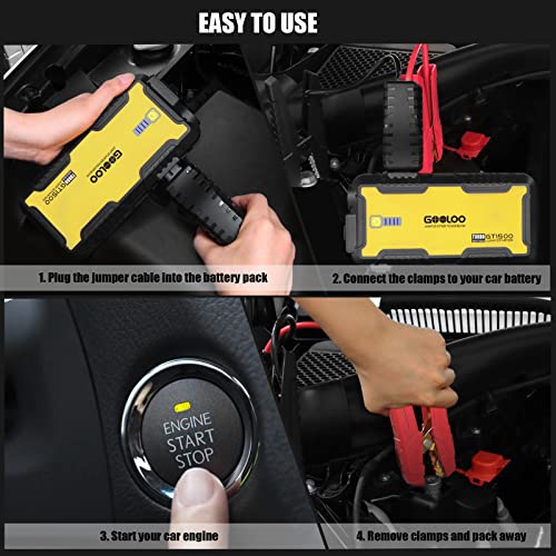 GOOLOO Car Jump Starter, 1500A 12-Volt Supersafe Lithium Battery Booster for Up to 8.0L Gas & 6.0L Diesel Engines, Portable Water-Resistant Car Battery Charger Jump Box with USB Quick Charge, Yellow