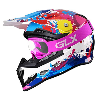 GLX GX623 DOT Kids Youth ATV Off-Road Dirt Bike Motocross Motorcycle Full Face Helmet Combo Gloves Goggles for Boys & Girls (Graffiti, Medium)