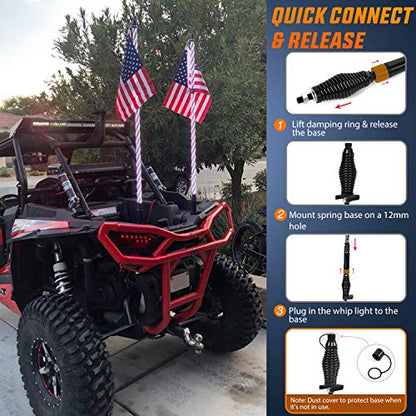 Nilight 2PCS 3FT Spiral RGB Led Whip Light with Spring Base Chasing Light RF Remote Control Lighted Antenna Whips for Can-Am ATV UTV RZR Polaris Dune Buggy Offroad Truck