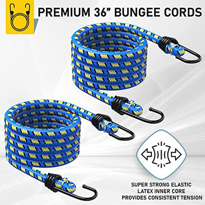 AUGO Ratchet Tie Down Straps –4 PK– 15 FT – 2,200 LB Break Strength – Safety Lock S Hooks –for Moving Cargo, Appliances, Lawn Equipment, Motorcycle – Includes 2 Bungee Cords, 4 Soft Loops, Storage Bag