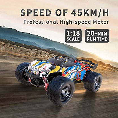 PHOUPHO Remote Control Car 1:18 Scale 45Km/h 4WD RC Car, Waterproof Drift Off-Road New HP Brush Motor with Two Rechargeable Batteries, Hobbyist Grade for Adults, Toy Gift for Boys Girls and Adults