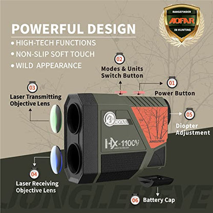 AOFAR HX-1100V Rangefinder for Hunting Archery, 1100 Yards with Angle and Horizontal Distance, High-Precision for Bow Hunting with Range,Speed,Scan Mode,6X,Lightweight,Free Battery,Carrying Case