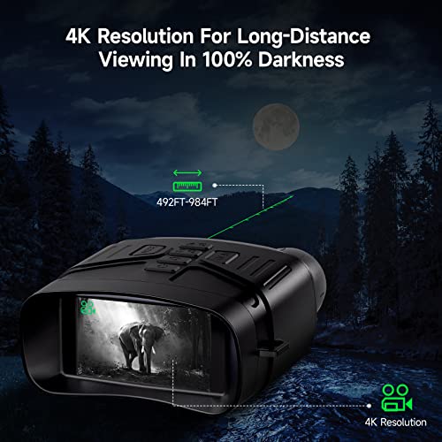Night Vision Binoculars, 4K Portable Night Vision Goggles Military Tactical, 3'' Large Screen Binoculars for Adults with Anti-Shake Motion Detection & Rechargeable Lithium Battery