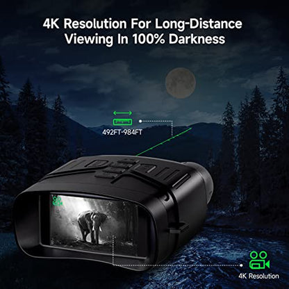 Night Vision Binoculars, 4K Portable Night Vision Goggles Military Tactical, 3'' Large Screen Binoculars for Adults with Anti-Shake Motion Detection & Rechargeable Lithium Battery