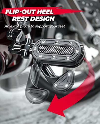 Motorcycle Highway Pegs for 1.25" Engine Guard Adjustable Foot Pegs with Flip-out Heel Rests for Road Glide Street Glide Sportster Road King Electra Glide with 1/4 Highway Bar, Black