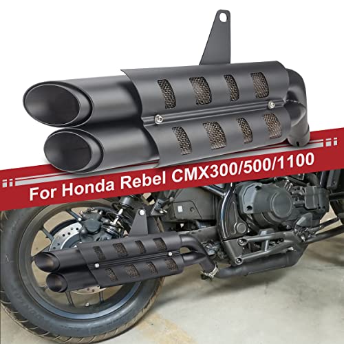 Motorcycle Exhaust Slip-on Muffler Pipe Tube with Heat Shield Cover Kit for CMX 300 CMX 500 Rebel 2017-2021 Black