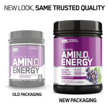 Optimum Nutrition Amino Energy - Pre Workout with Green Tea, BCAA, Amino Acids, Keto Friendly, Green Coffee Extract, Energy Powder - Concord Grape, 65 Servings (Packaging May Vary)