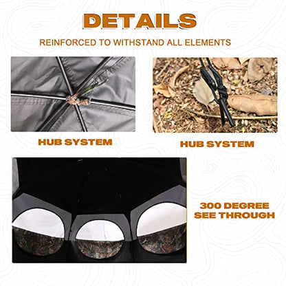 HUNT MONSTER Hunting Blind 2-4 Person,300 Degree See Through Pop up Ground Blinds for Deer Turkey Duck Hunting, Bow Hunting Accessories, Double Side Zipper Window