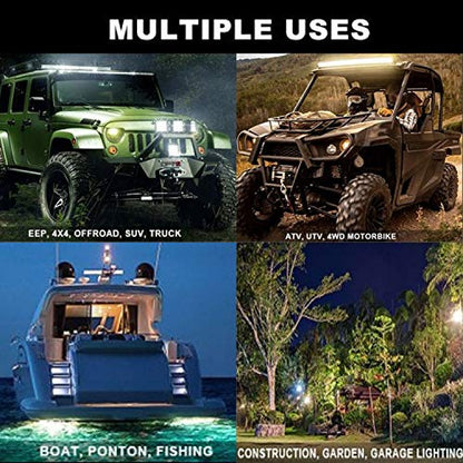 SUZCO 4INCH 60W 3-Row Offroad Led Work Light Bar Driving Wiring Harness Switch KIT/COMBO, Spot/Flood/Combo Lightbar Waterproof 12V 24V with Mounting Bracket Tube Clamp 1"/1.5"/1.75"/2" For 4x4 ATV UTV
