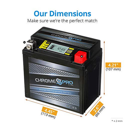 Chrome Pro YTX5L-BS iGel Maintenance Free Replacement Battery with Digital Display for ATV, Motorcycle, and Scooter: 12 Volts.5 Amps, 4Ah, Nut and Bolt (T3) Terminal