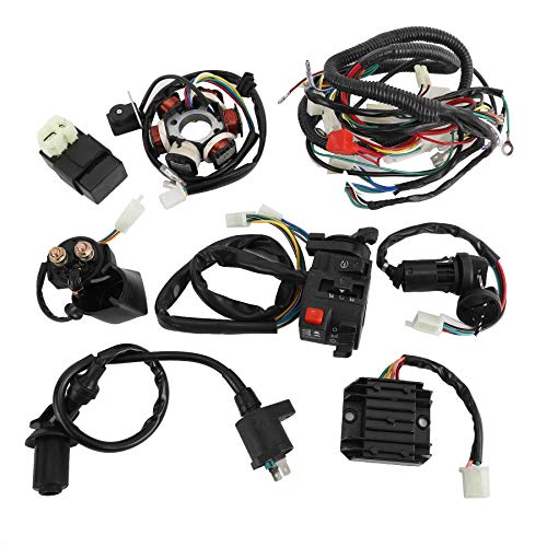 AuInLand Electrics Wiring Harness Loom Kit Electrics Stator Coil CDI Wiring Harness Solenoid Relay Spark Plug for GY6 150cc-250cc ATV Quad