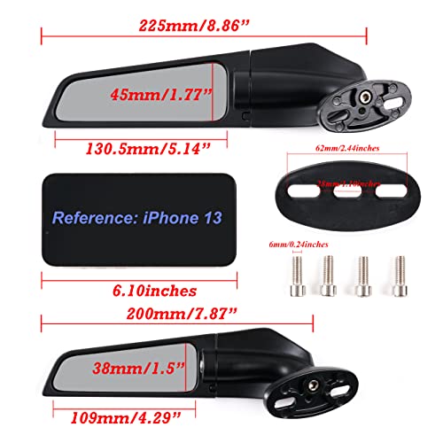 Motorcycle Rearview Mirrors, Adjustable Rotating Side Mirrors Fit for Honda Kawasaki Suzuki Yamaha Motorcycle Wing Mirror - Large
