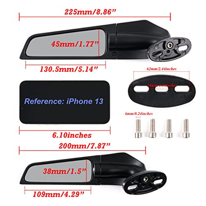 Motorcycle Rearview Mirrors, Adjustable Rotating Side Mirrors Fit for Honda Kawasaki Suzuki Yamaha Motorcycle Wing Mirror - Large