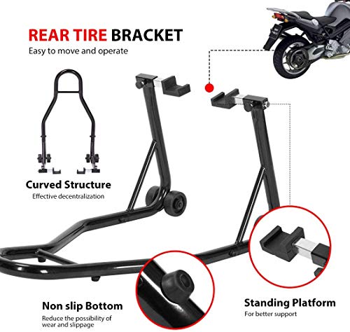 SPECSTAR Heavy Duty Motorcycle Front Rear Wheels Lift Universal Sport Bike Swingarm Spool Paddock Stand Combo for Suzuki Yamaha Honda Kawasaki Black