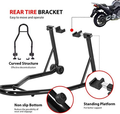SPECSTAR Heavy Duty Motorcycle Front Rear Wheels Lift Universal Sport Bike Swingarm Spool Paddock Stand Combo for Suzuki Yamaha Honda Kawasaki Black