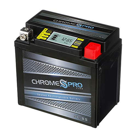 Chrome Pro YTX5L-BS iGel Maintenance Free Replacement Battery with Digital Display for ATV, Motorcycle, and Scooter: 12 Volts.5 Amps, 4Ah, Nut and Bolt (T3) Terminal