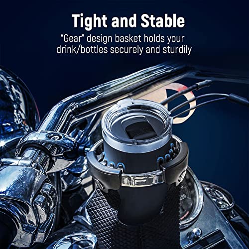 LEXIN LX-C3 Motorcycle Cup Holder with 360°Swivel Ball-Mount, Large Boat Drink Holder with Basket, Metal Handlebar Mount for Bike/ATV/Harley/Kayak/Canoe/Walker, Fits Handlebar 7/8'' to 1 1/4''