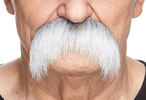 Mustaches Self Adhesive Walrus Fake Mustache, Novelty, Realistic False Facial Hair for Adults, Costume Accessory for Adults, Gray and White Color