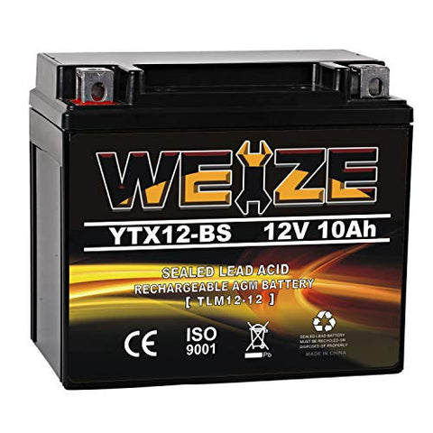 Weize YTX12-BS Motorcycle Battery High Performance - Maintenance Free - Sealed YTX12 BS AGM Rechargeable ATV Batteries compatible with Honda Kawasaki Suzuki