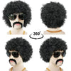 ANOGOL Wig Cap+ { 1 Gold Necklace + 1 Black Beard } Short Black Curly Wig for Men Synthetic Wig for 80s Disco Wig Halloween Christamas party