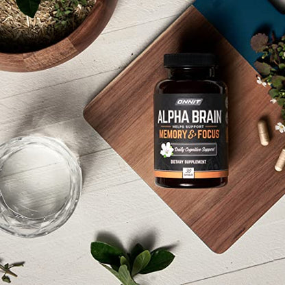 ONNIT Alpha Brain Premium Nootropic Brain Supplement, 30 Count, for Men & Women - Caffeine-Free Focus Capsules for Concentration, Brain & Memory Support - Brain Booster Cat's Claw, Bacopa, Oat Straw
