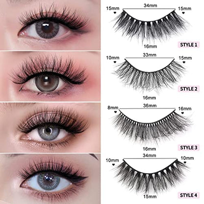 Eyelashes, MAGEFY 20 Pairs 4 Styles Lashes Faux Mink Lashes Pack Fluffy False Eyelashes 3D Fake Eyelashes