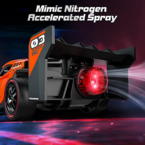 VATOS 1:16 Remote Control Car - 2.4 GHz Metal RC Cars with Spraying Mist & Light for Kids, 20 Km/h Electric Sport Racing Hobby Toy Car with 2 Rechargeable Batteries Provide 50 Min Playtime for Boys