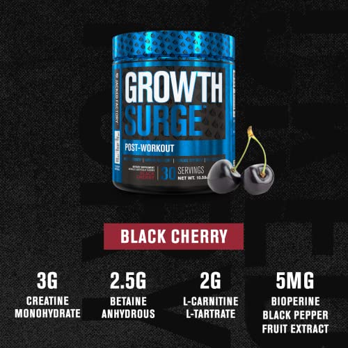 Jacked Factory Growth Surge Creatine Post Workout - Muscle Builder with Creatine Monohydrate, Betaine, L-Carnitine L-Tartrate - Daily Muscle Building & Recovery Supplement - 30 Servings, Black Cherry