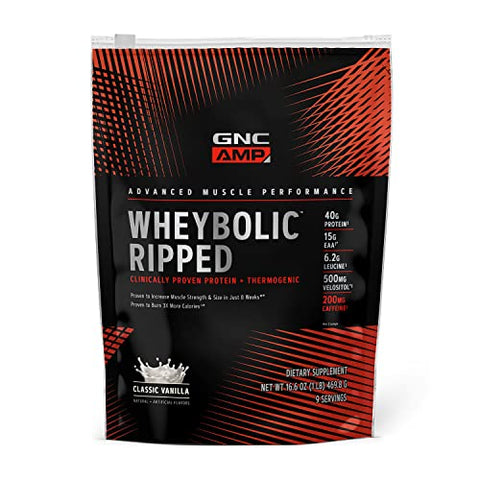 GNC AMP Wheybolic Ripped | Targeted Muscle Building and Workout Support Formula | Pure Whey Protein Powder Isolate with BCAA | Gluten Free | 9 Servings | Classic Vanilla