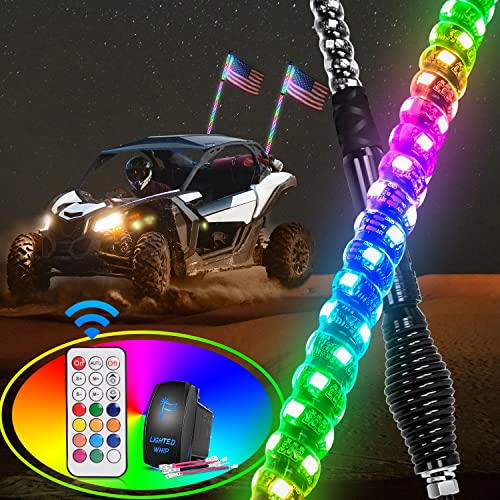 LED Whip, Glowing Whips with 4 Lighting Modes & 7 Colors, 360