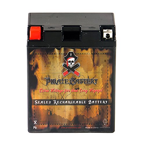 Pirate Battery YB14A-A2 Conventional Replacement Battery for ATV, Motorcycle, Personal Watercraft, and Snowmobile: 12 Volts, 1.4 Amps, 14Ah, Nut and Bolt (T3) Terminal