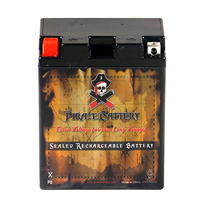 Pirate Battery YB14A-A2 Conventional Replacement Battery for ATV, Motorcycle, Personal Watercraft, and Snowmobile: 12 Volts, 1.4 Amps, 14Ah, Nut and Bolt (T3) Terminal