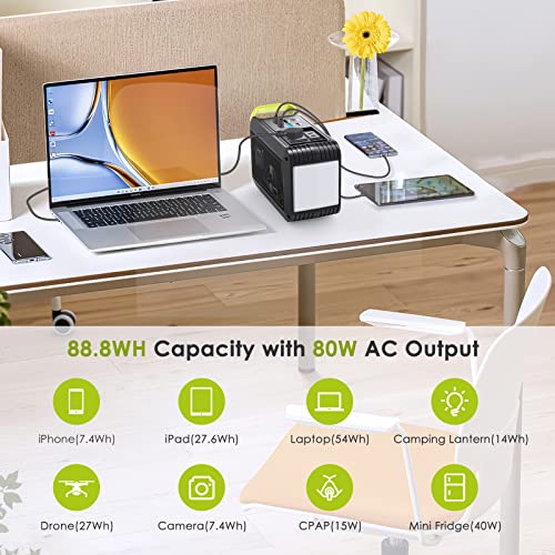 MARBERO 88Wh Portable Power Station 24000mAh Camping Solar Generator(Solar Panel Not Included) Lithium Battery Power 110V/80W AC, DC, USB QC3.0, LED Flashlight for CPAP Home Camping Emergency Backup