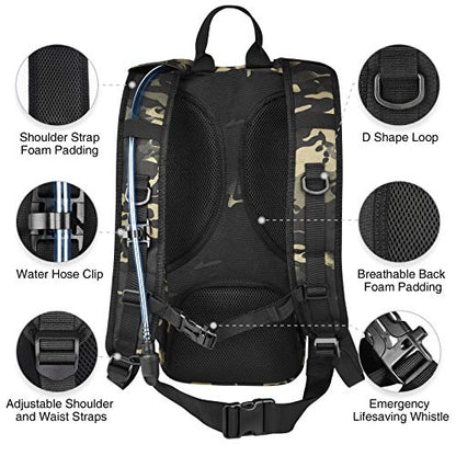 NOOLA Hydration Backpack with 3L TPU Water Bladder, Tactical Molle Water Backpack for Men Women, Hydration Pack for Hiking, Biking, Running and Climbing (Black camo)