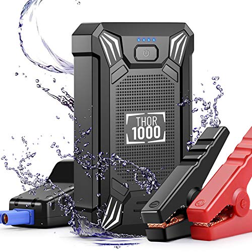 Car Battery Jump Starter Portable - 600A Peak Waterproof 12V Portable Battery Booster Pack (up to 4.0L Gas Or 2.0L Diesel Engine) Safe Auto Power Bank with USB Port, Smart Clamps & LED Flashlight