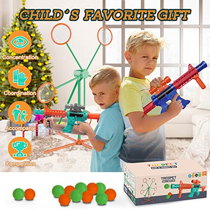 Shooting Games Toys for Age 5 - 6 7 8 9 10 + Year Old Boys, Kids Toy Sports & Outdoor Game with Moving Shooting Target & 2 Popper Air Toy Guns & 24 Foam Balls, Gifts for Boys and Girls