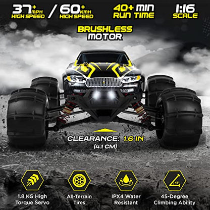 LAEGENDARY Fast RC Cars for Adults and Kids - 4x4, Off-Road Remote Control Car - Battery-Powered, Hobby Grade, Waterproof Monster RC Truck - Toys and Gifts for Boys, Girls and Teens Black - Yellow