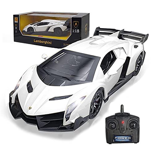GUOKAI Remote Control RC Cars Racing Car 1:18 Licensed Toy RC Car Compatible with Lamborghini Veneno Model Vehicle for Boys 6,7,8 Years Old, White