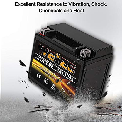 Weize YTX12-BS Motorcycle Battery High Performance - Maintenance Free - Sealed YTX12 BS AGM Rechargeable ATV Batteries compatible with Honda Kawasaki Suzuki